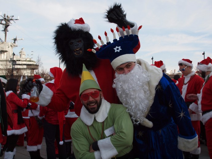 A gorilla, an elf, and a Hanukkah guy.
