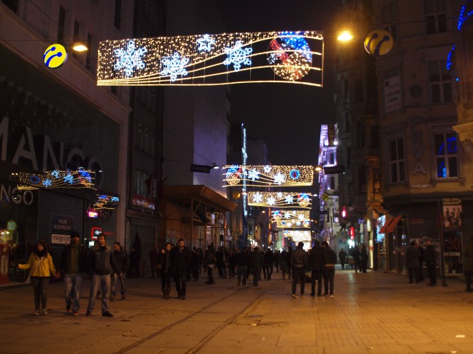 Istikal Street, late on a Friday night.