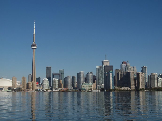 The Toronto skyline, viewed from a ferry on Lake Ontario the last time I was in that city, in September 2010.