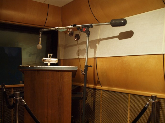 An original microphone in Studio B.