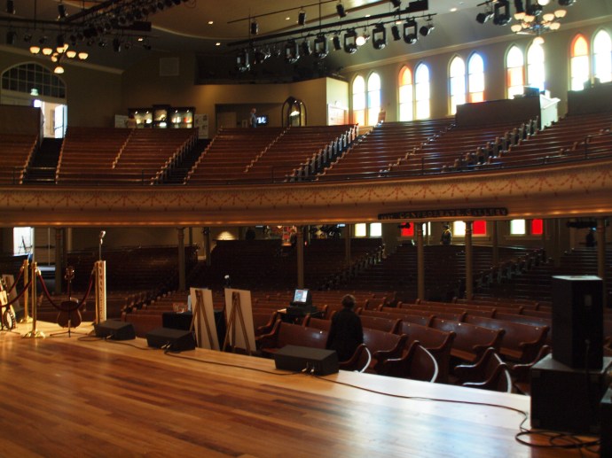 On the famous stage in Ryman Auditorium.