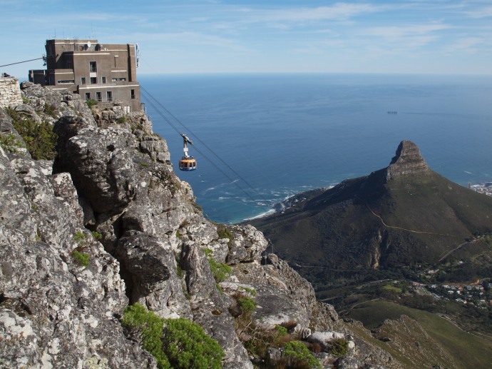 The view from the cable car that goes up to Table Mountain.