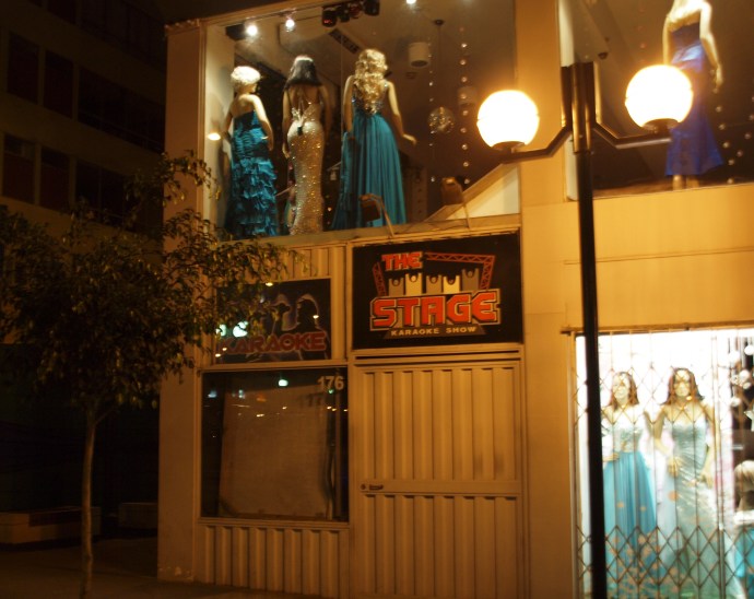 The unassuming exterior of The Stage, a karaoke bar in Lima, Peru.