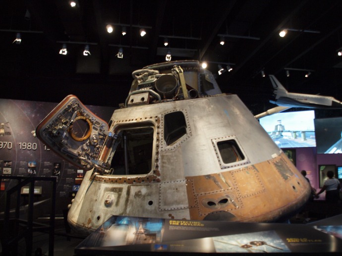 The Skylab 3 command module in the Great Lakes Science Center.