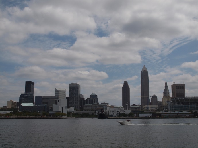 The downtown Cleveland skyline, as seen from Lake Erie.