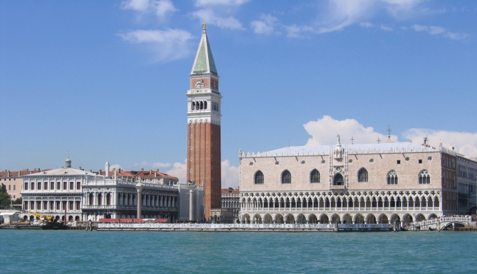 The view from the Lagoon. The building on the right is the Doge's Palace.