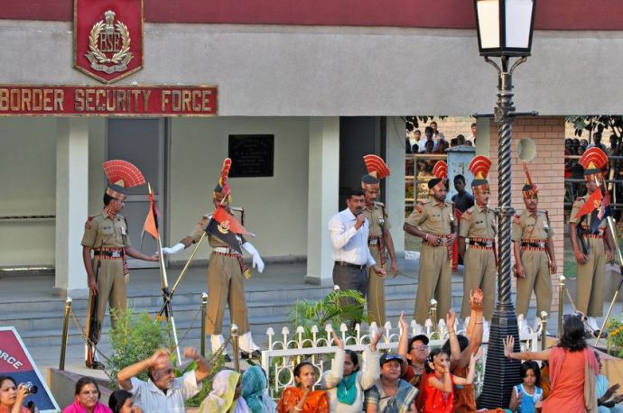 Stock photo of a ceremony involving the border security force in Wagah at the Indian-Pakistani border.