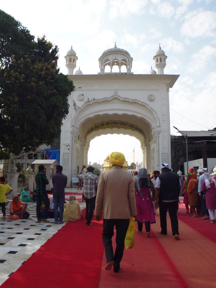 One of the white marble archways that visitors to the Golden Temple pass through.