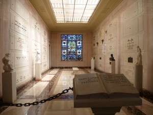Nat King Cole is among the decedents interred in the Sanctuary of Heritage in the Freedom Mausoleum at Forest Lawn Memorial Park in Glendale, California. P1040854