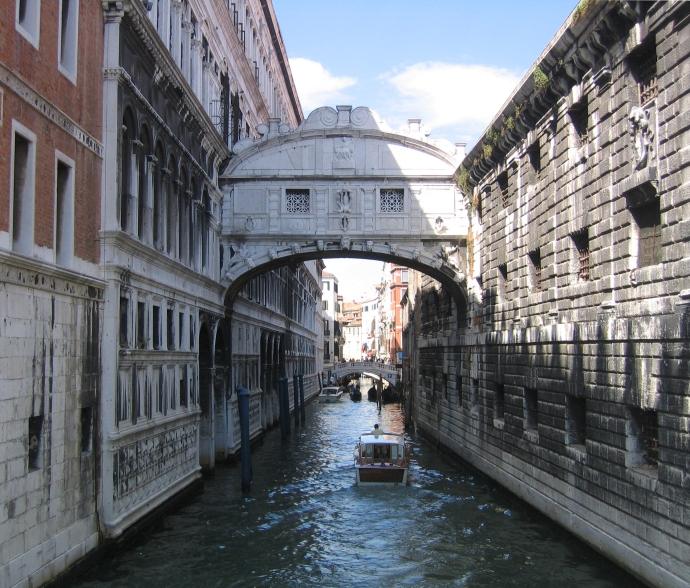 Not all of the bridges that span Venice's canals are at ground level. The Bridge of Sighs connects the Doge's Palace to the old prison.