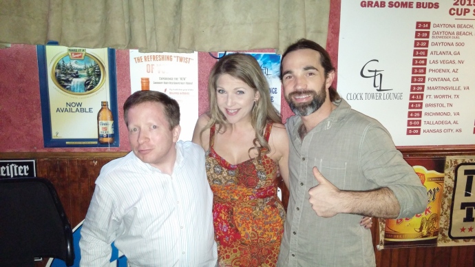 Me with Jenn and Colin, the amazing co-hosts of the karaoke show I attended at the Clock Tower Lounge in Rapid City