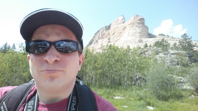 A selfie of me with the Crazy Horse Memorial.