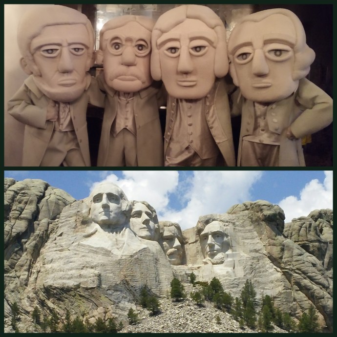 At the top half of this diptych are the quartet of Presidents of Mount Rushmore, as they appeared at the Travel Massive meetup in NYC. The lower portion shows the Presidents as they actually appeared on the historic mountain. Can you tell the difference? :)