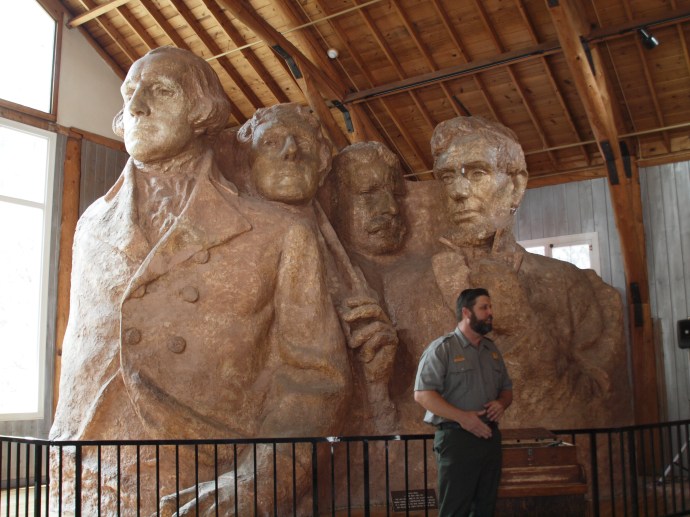 Borglum's models of the Presidents inside his studio show how he intended them to appear on the mountain.