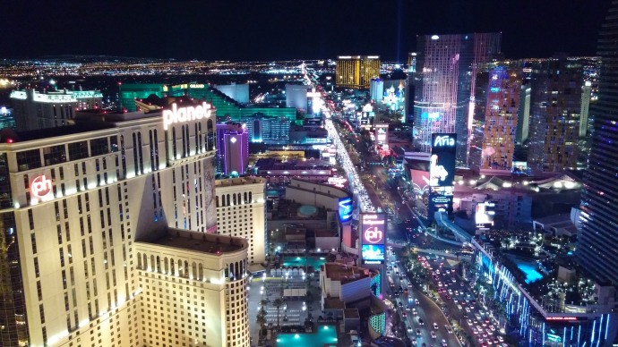 Looking south along the Strip from the Eiffel Tower's observation deck.