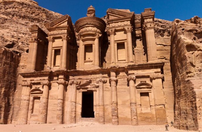Stock photo of the ruins of a monastery at the Petra archaeological site in Jordan.