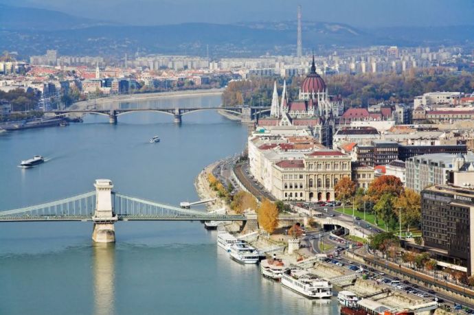 Stock photo showing a view of Budapest.