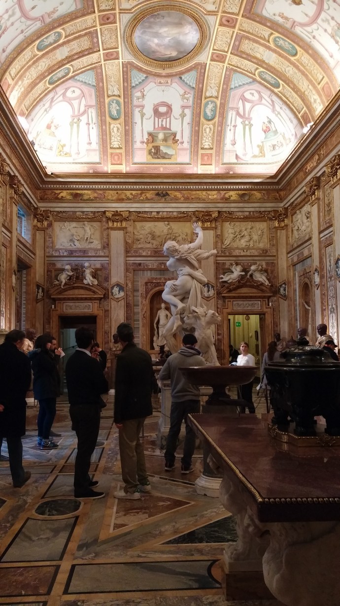 One of the galleries inside the Galleria Borghese.