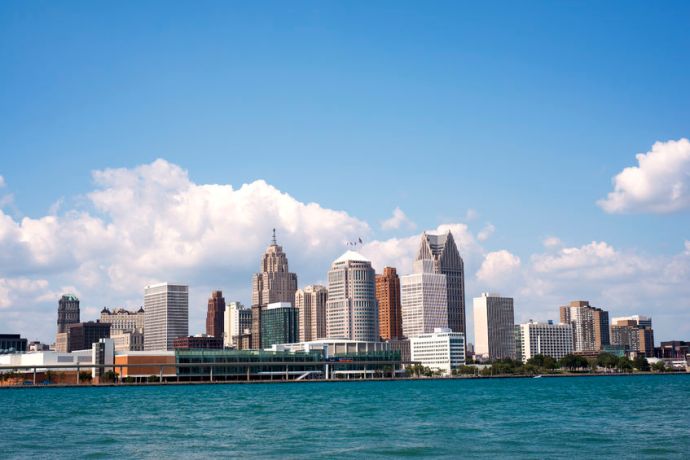 Stock photo of the downtown skyline of Detroit, one of my probably U.S. travel destinations for 2017.