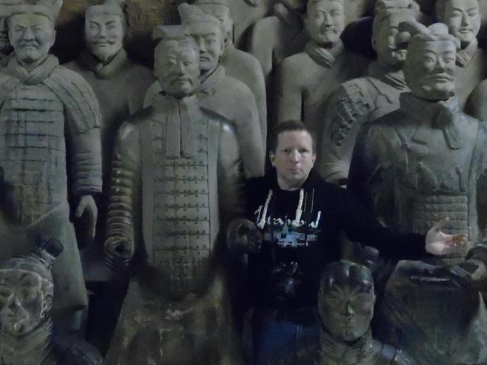 Another selfie of me in the gift shop at the archaeological site containing the terracotta army in Xi'an.